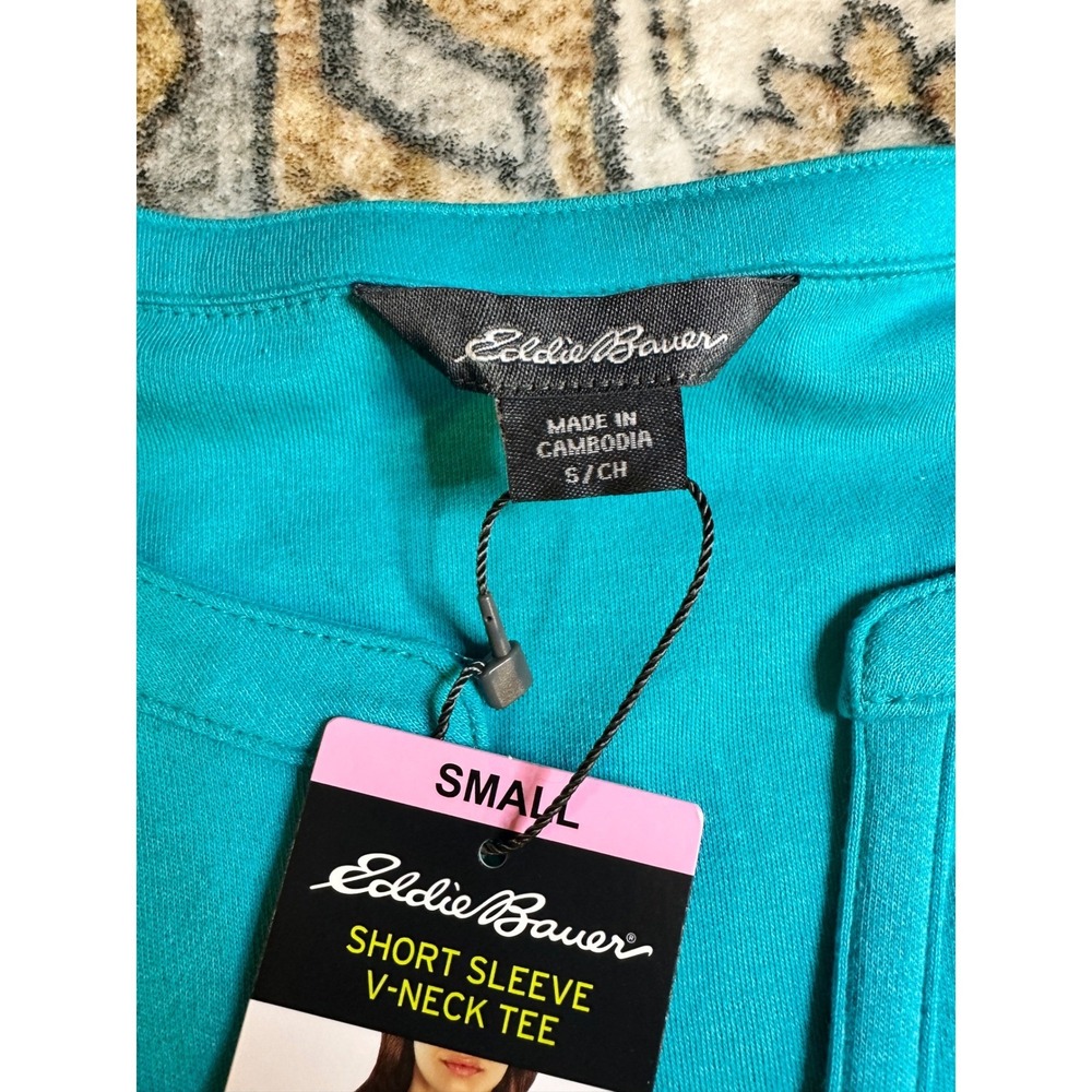 Eddie Bauer Pima V-Neck Tee Turquoise Short Sleeve Women's Small NWT - Picture 4 of 6